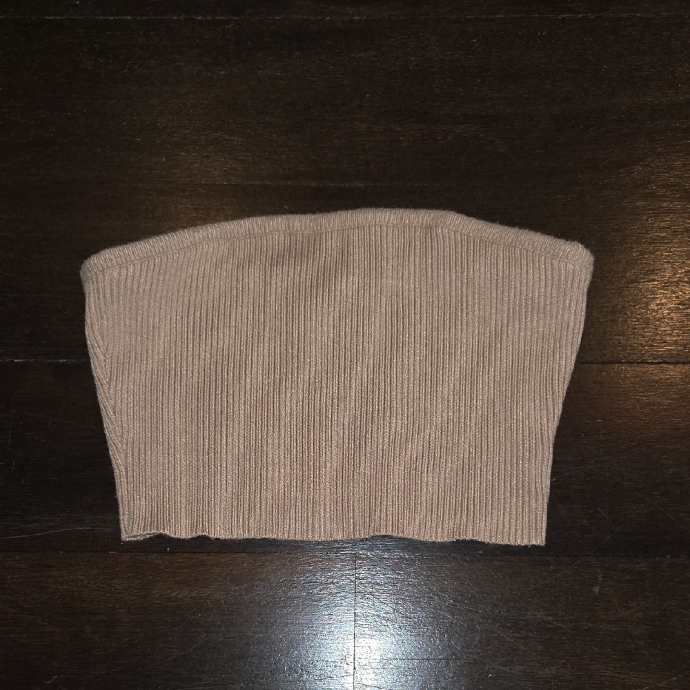 WOMEN'S PRINCESS POLLY BEIGE RIBBED STRAPLESS CROP TOP SHIRT SZ XS/S $50